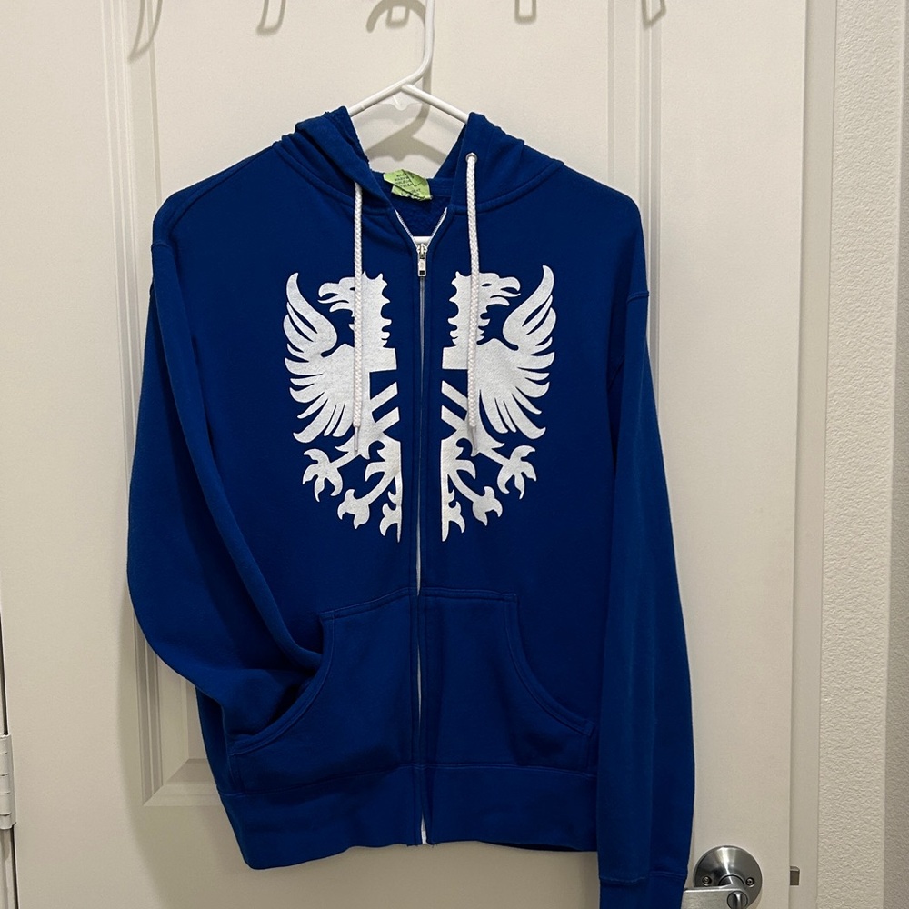 Blue Hoodie with White Eagle Design (M)